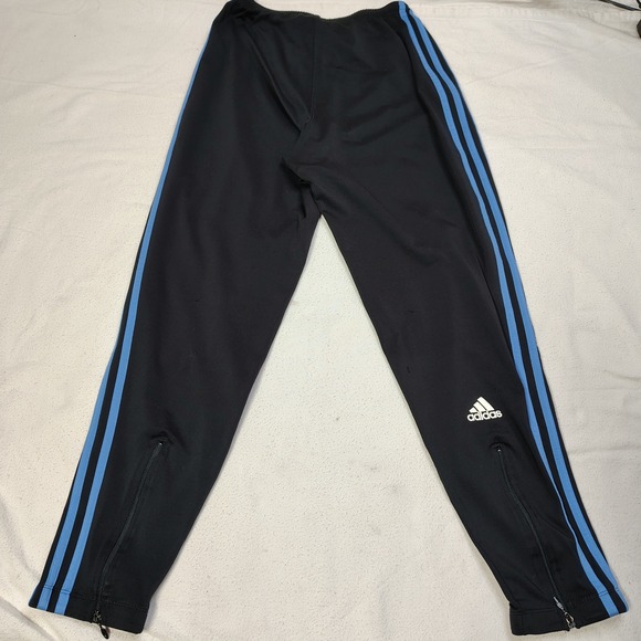 VINTAGE Adidas Track Pants Mens Medium Black Blue 3-Stripe Zipper Ankle Soccer - Picture 4 of 14